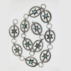 Old Pawn Sand Cast Navajo Sterling Royston Turquoise Belt 36”/ 219.5 grams